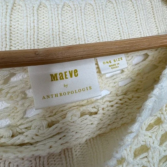 Maeve Anthropologie One Shoulder Crochet Sweater Ivory Sheer One Size Asymmetric - Picture 3 of 5